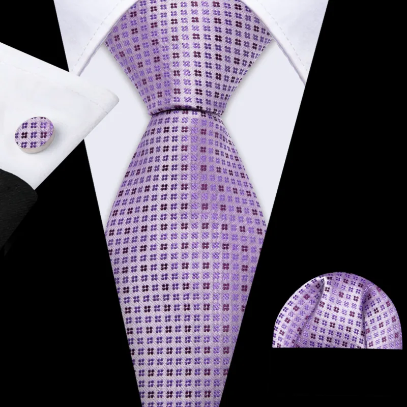 Barry.wang Floral Tie Classy Purple Jacquard Silk Tie Hanky Cufflinks Set sold by Barrywang