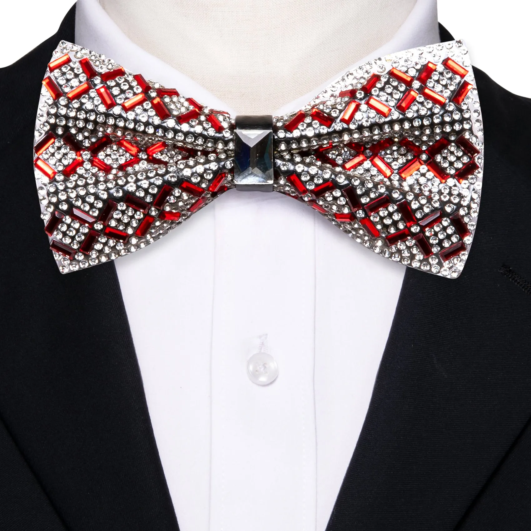 Shining Red White Plaid Rhinestones Pre-tied Bowties Fashion For Wedding Party sold by Barrywang
