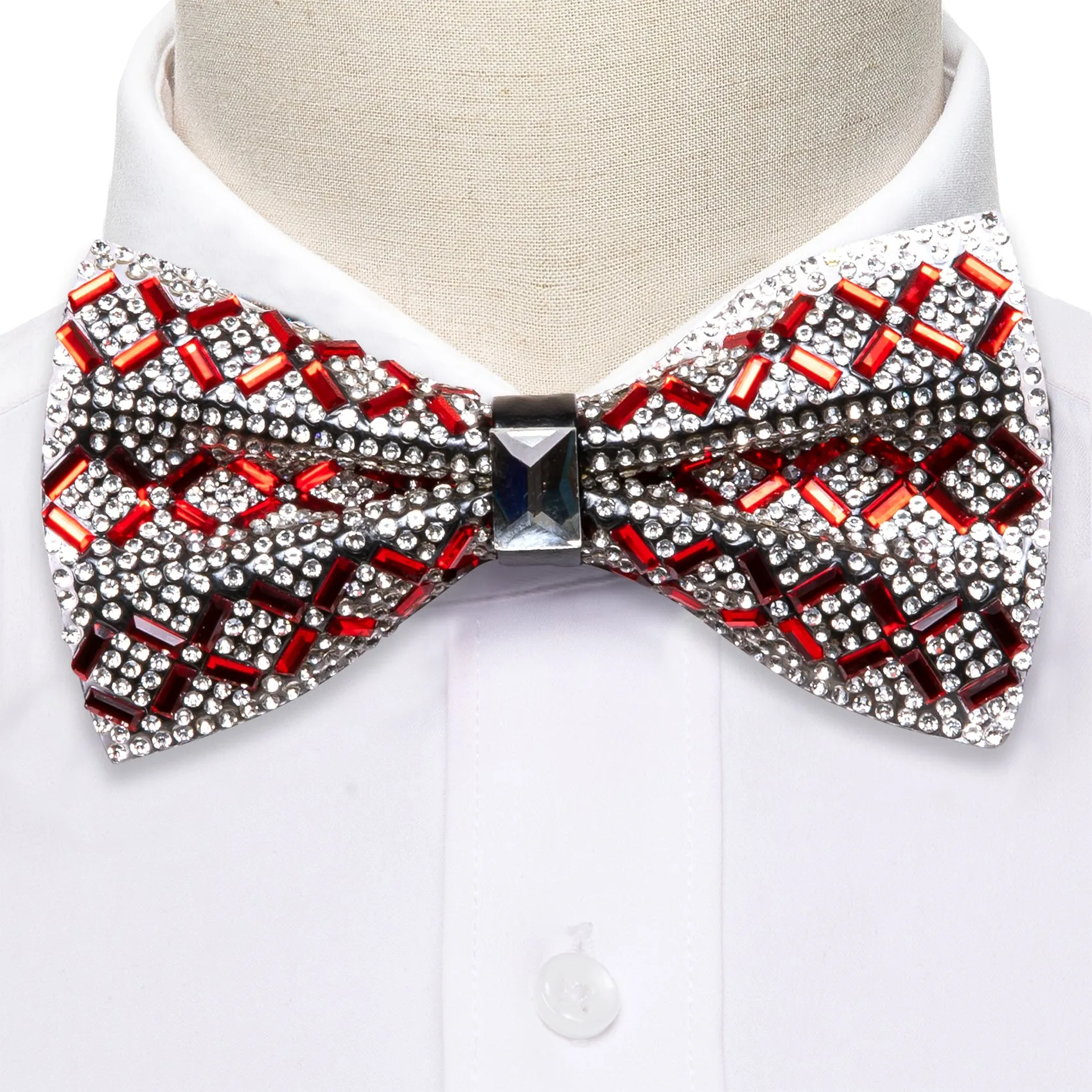 Shining Red White Plaid Rhinestones Pre-tied Bowties Fashion For Wedding Party sold by Barrywang product image thumbnail 3