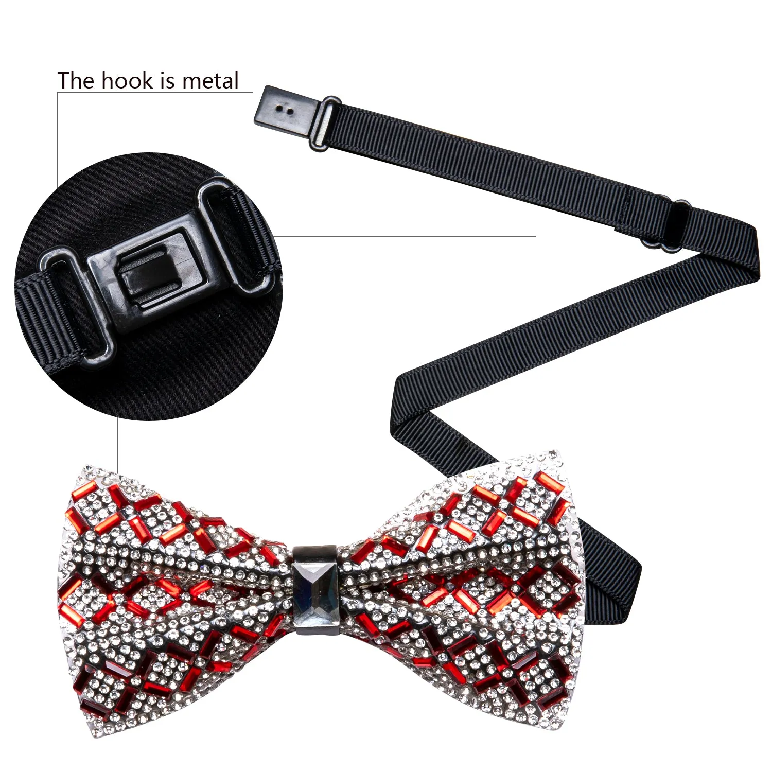 Shining Red White Plaid Rhinestones Pre-tied Bowties Fashion For Wedding Party sold by Barrywang product image thumbnail 4