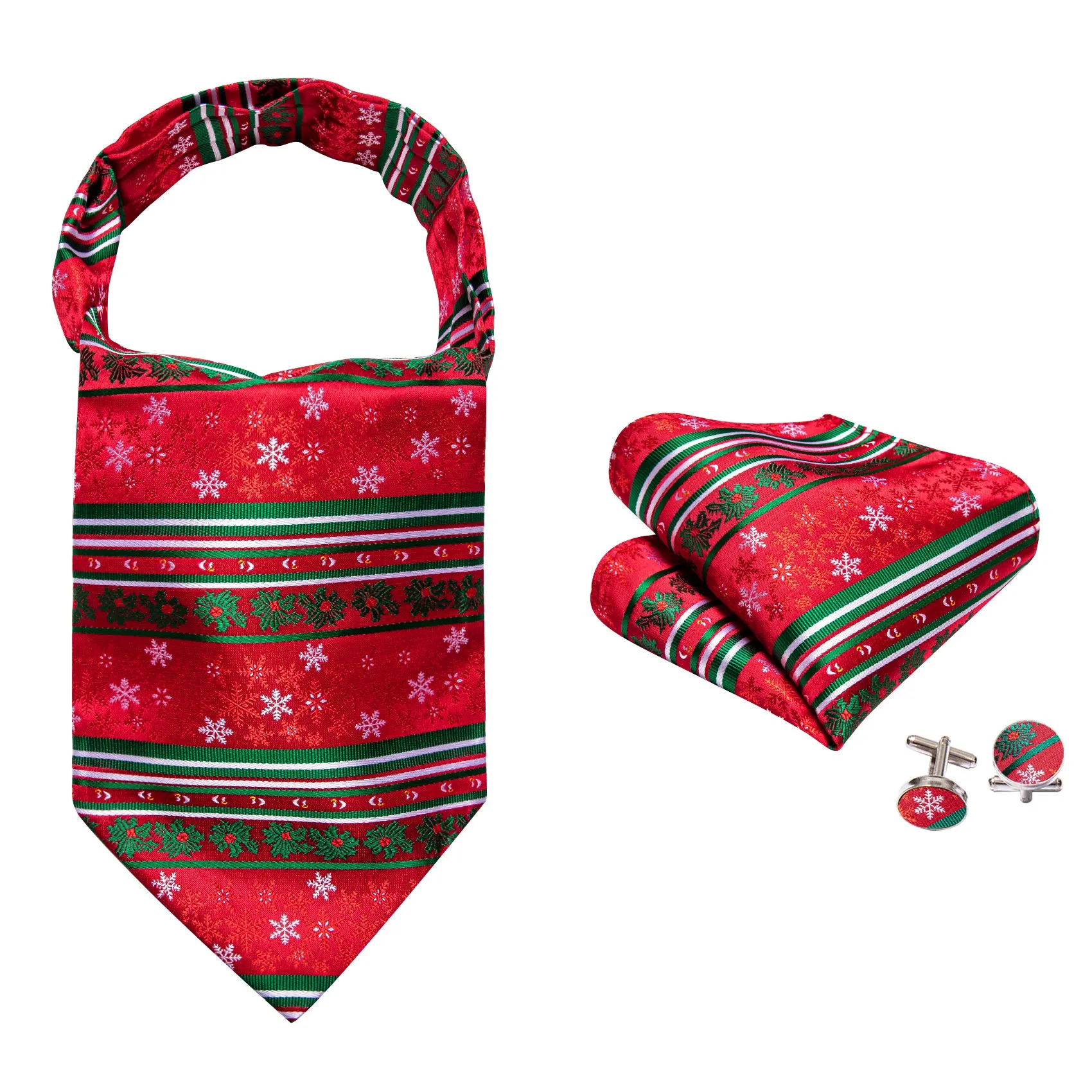 Christmas Red Green Floral Silk Ascot Handkerchief Cufflinks sold by Barrywang product image thumbnail 3