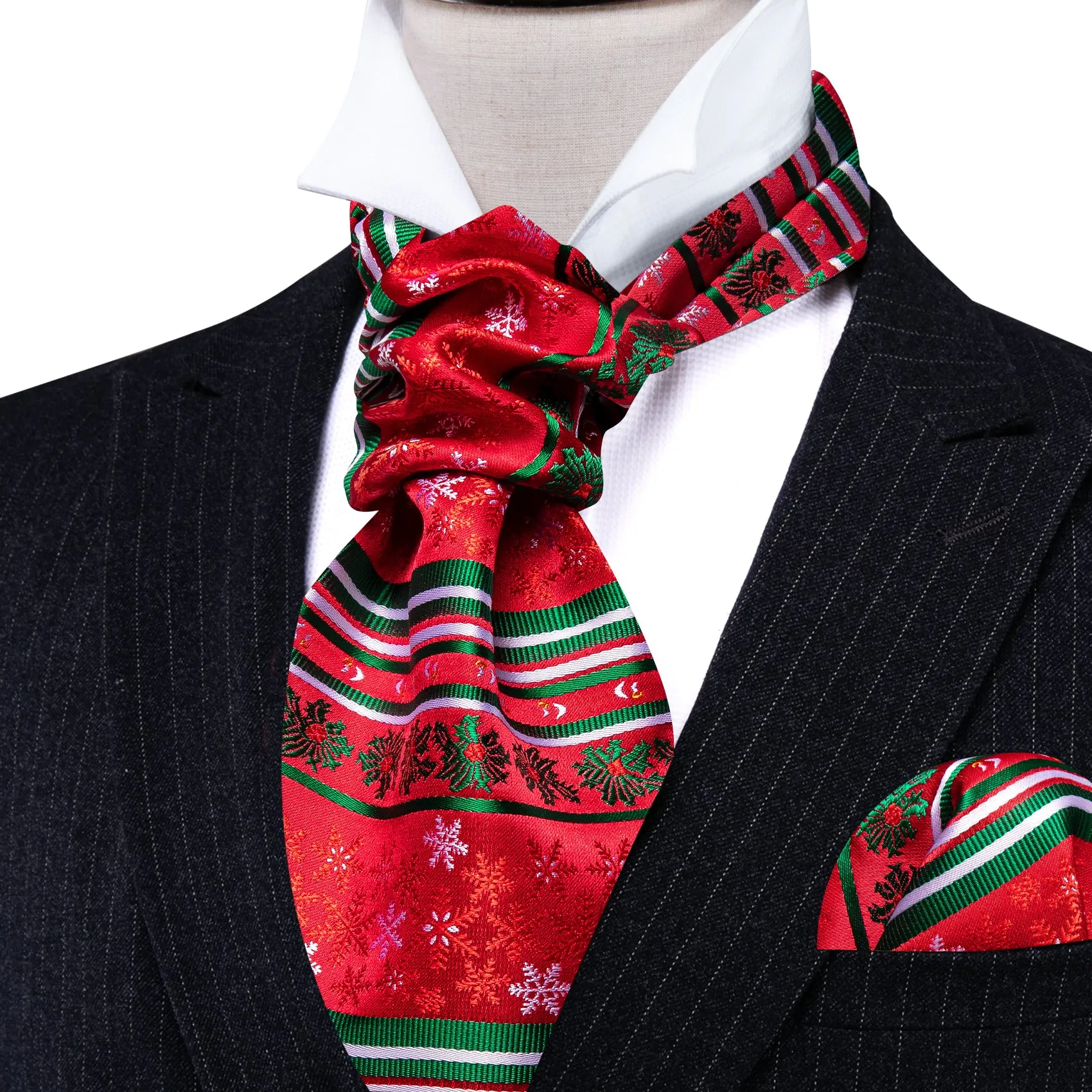 Christmas Red Green Floral Silk Ascot Handkerchief Cufflinks sold by Barrywang