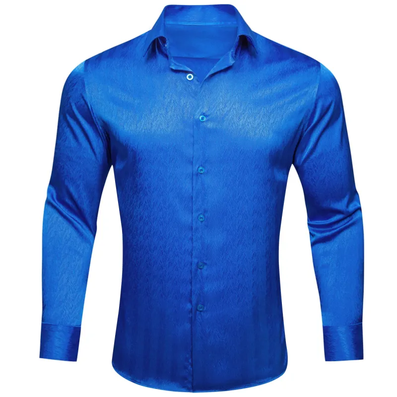 Barry.wang Button Down Shirt Cobalt Blue Solid Silk Men's long sleeve Shirt sold by Barrywang