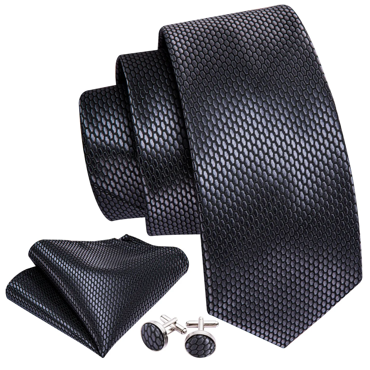 Barry. Wang Dark Grey Necktie Geometric Tie Pocket Square Cufflinks Set sold by Barrywang product image thumbnail 3
