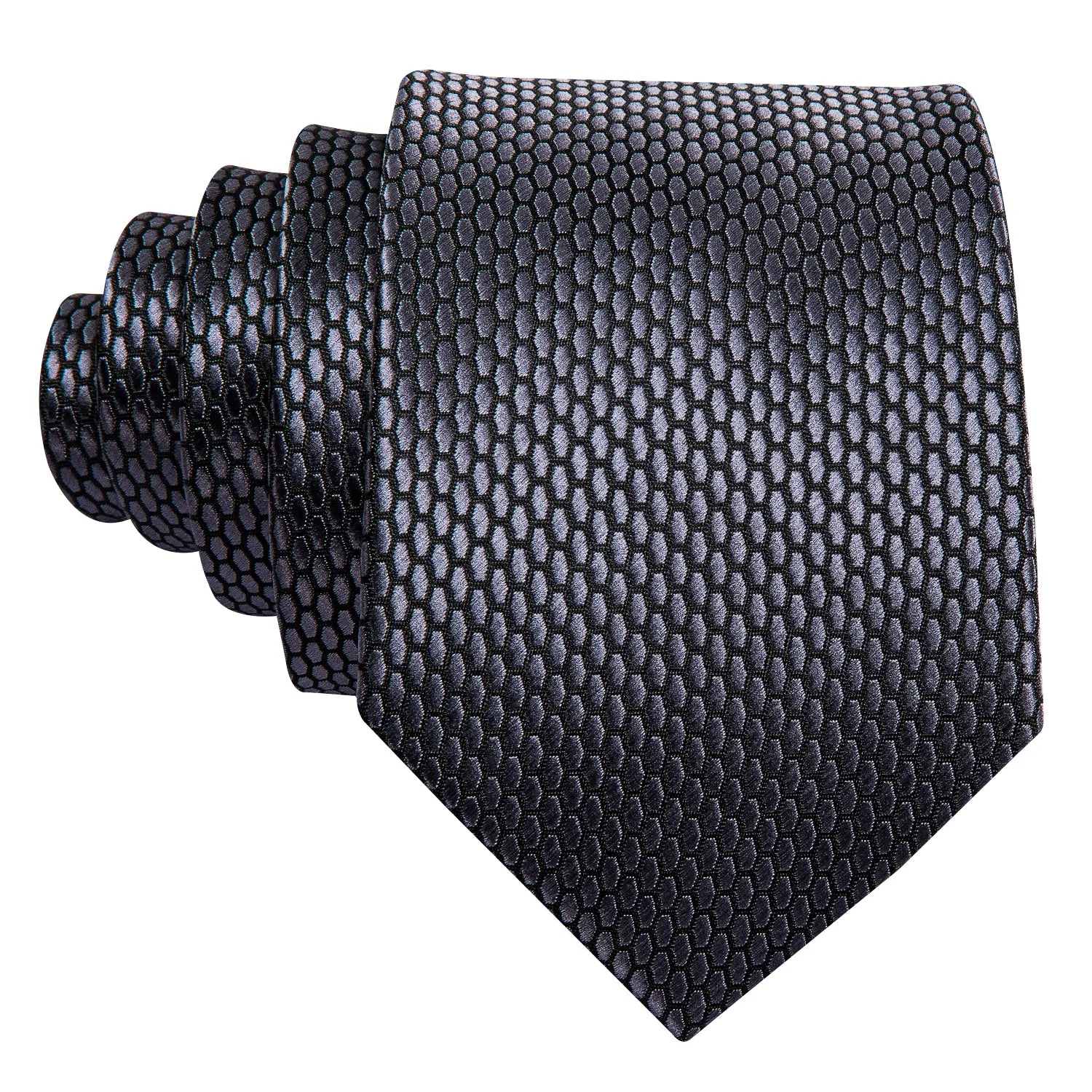 Barry. Wang Dark Grey Necktie Geometric Tie Pocket Square Cufflinks Set sold by Barrywang product image thumbnail 4