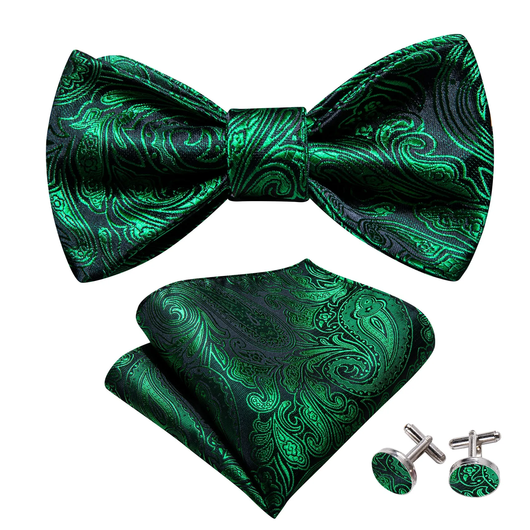 Barry. Wang Olive Green Paisley Silk Bow Tie Hanky Cufflinks Set sold by Barrywang product image thumbnail 4