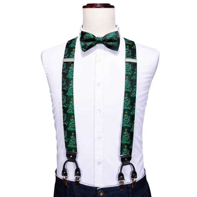 Christmas Green Xmas Tree Y Back Adjustable Bow Tie Suspenders Set sold by Barrywang