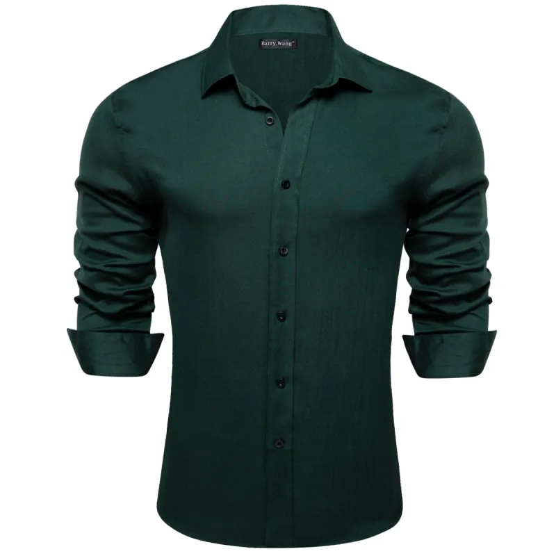 Barry.wang Dark Green Solid Men's Shirt sold by Barrywang