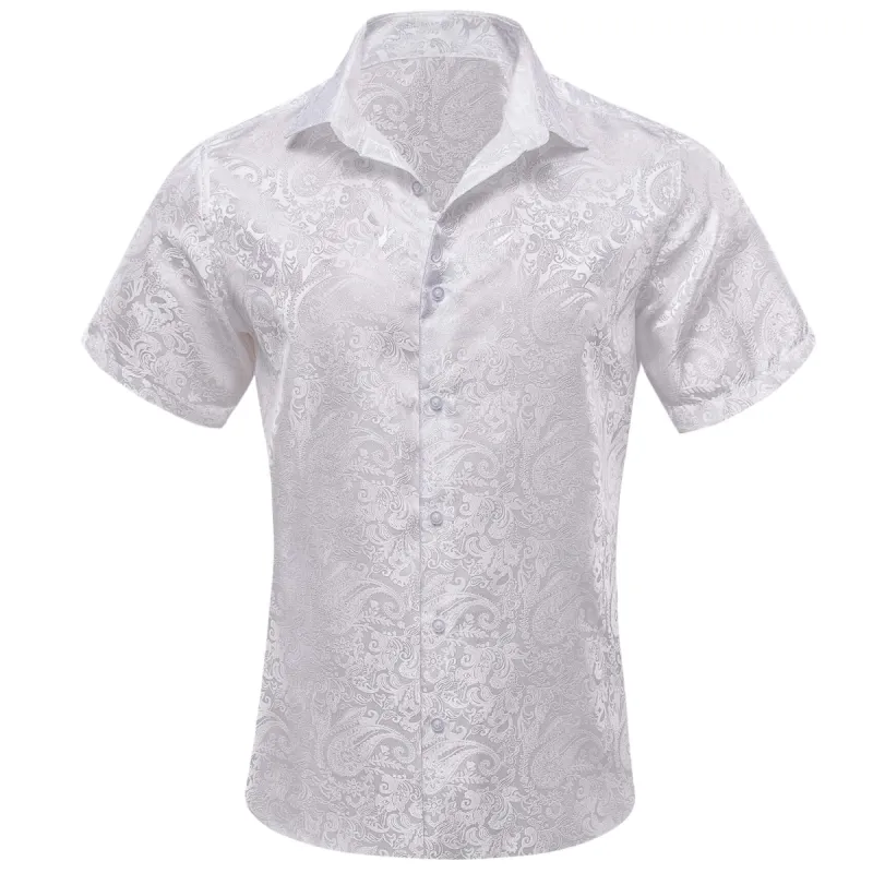 Barry Wang Short Sleeve Shirt Jacquard Paisley White Shirt sold by Barrywang