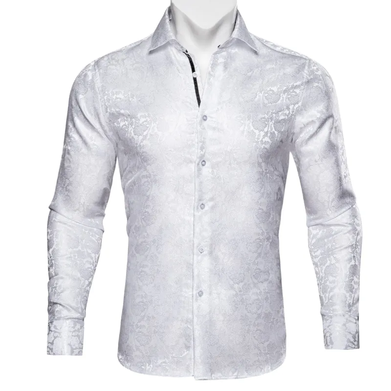 Barry. Wang Button Down Shirt White Floral Silk Men's Shirt sold by Barrywang