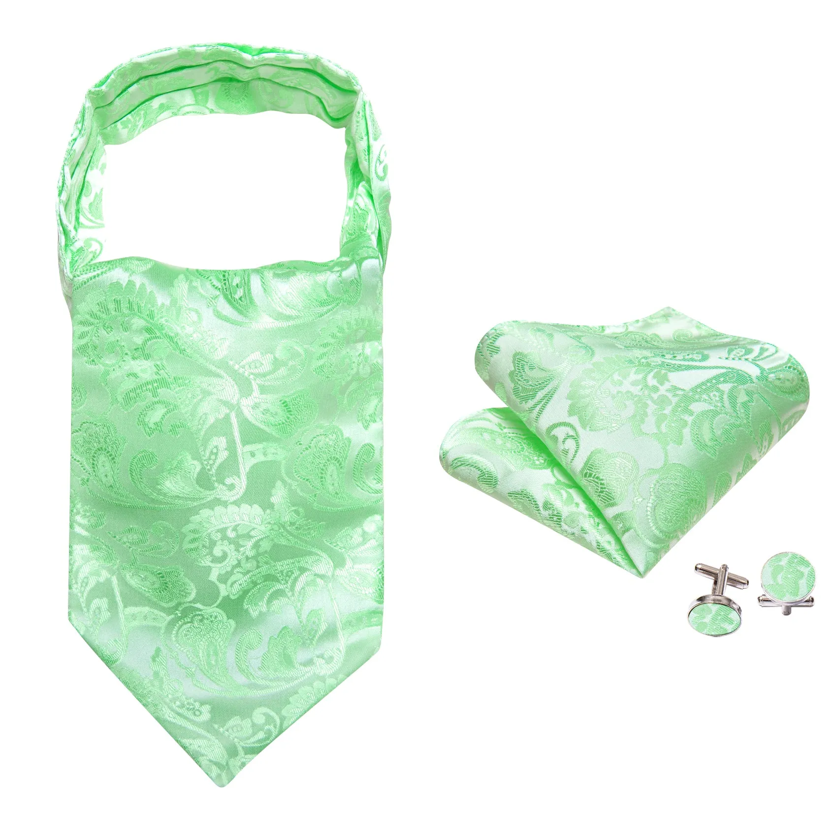 Green Paisley Silk Ascot Tie Handkerchief Cufflinks Set sold by Barrywang product image thumbnail 4