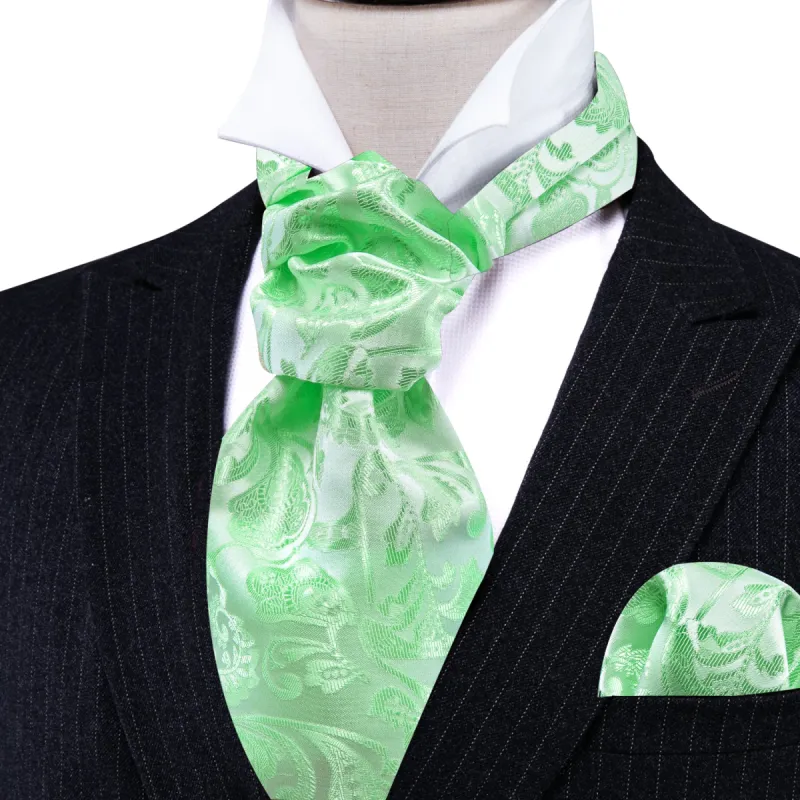Green Paisley Silk Ascot Tie Handkerchief Cufflinks Set sold by Barrywang