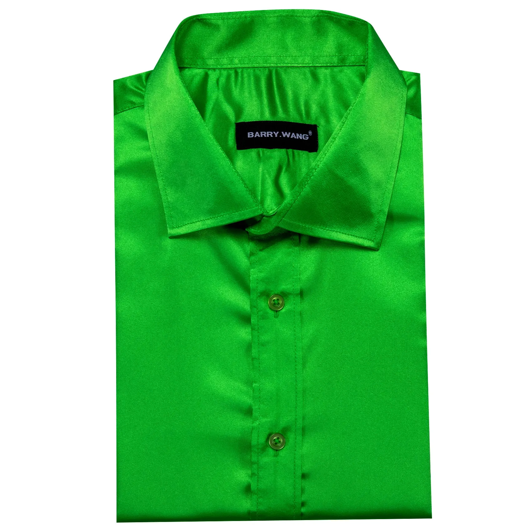 Barry Wang Button Down Shirt Lime Green Solid Silk Long Sleeve Shirt sold by Barrywang product image thumbnail 4
