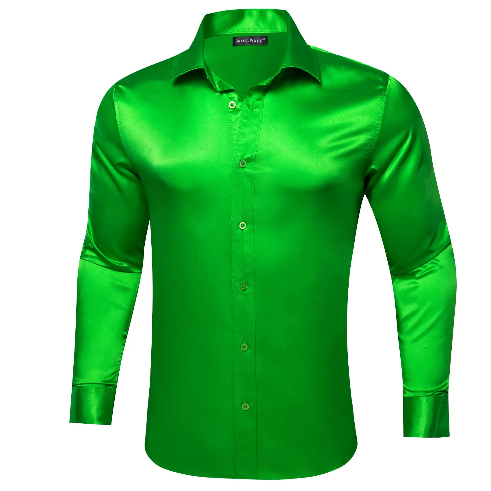 Barry Wang Button Down Shirt Lime Green Solid Silk Long Sleeve Shirt sold by Barrywang