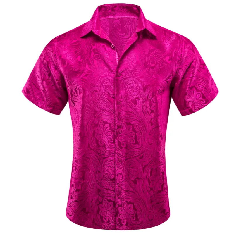 Barry Wang Short Sleeve Shirt Jacquard Paisley MediumVioletRed Shirt sold by Barrywang