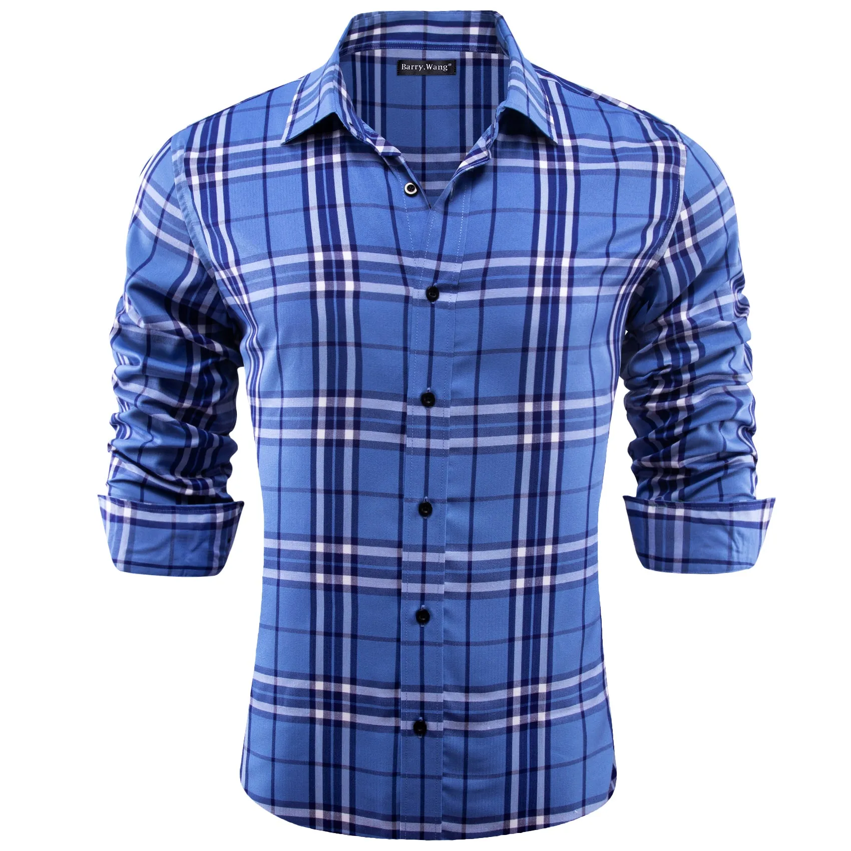 Barry.wang Bright Blue Plaid Men's Shirt sold by Barrywang product image thumbnail 4