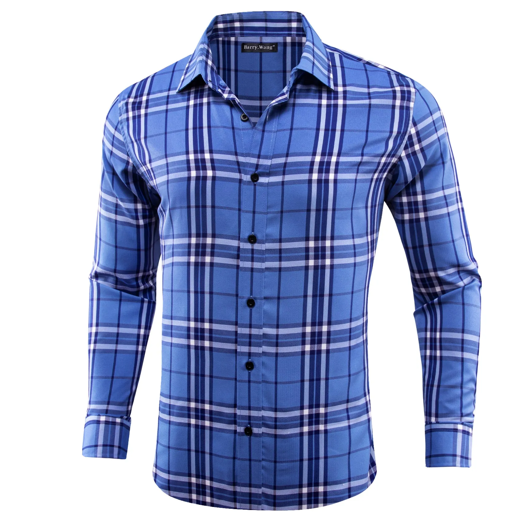 Barry.wang Bright Blue Plaid Men's Shirt sold by Barrywang product image thumbnail 2