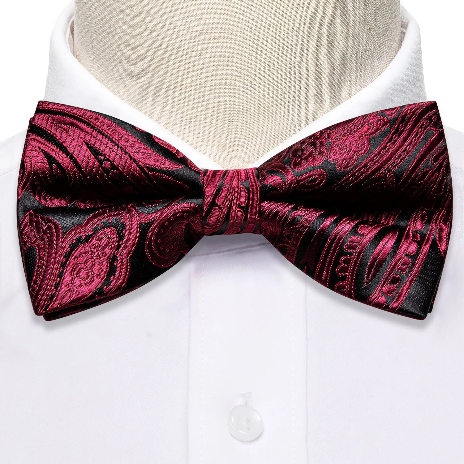 Barry. Wang Red Black Paisley Pre-tied Bow Tie Hanky Cufflinks Set sold by Barrywang product image thumbnail 4