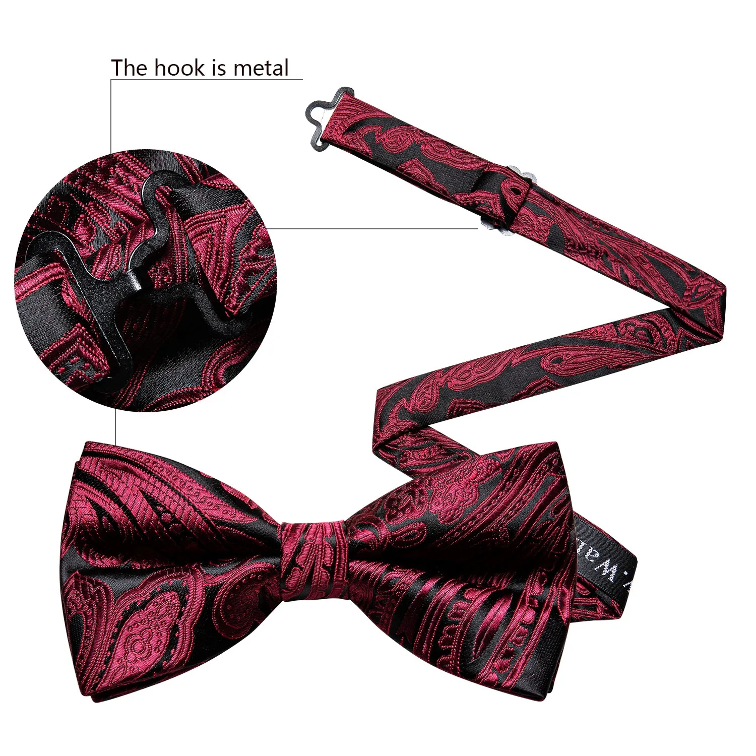 Barry. Wang Red Black Paisley Pre-tied Bow Tie Hanky Cufflinks Set sold by Barrywang product image thumbnail 5