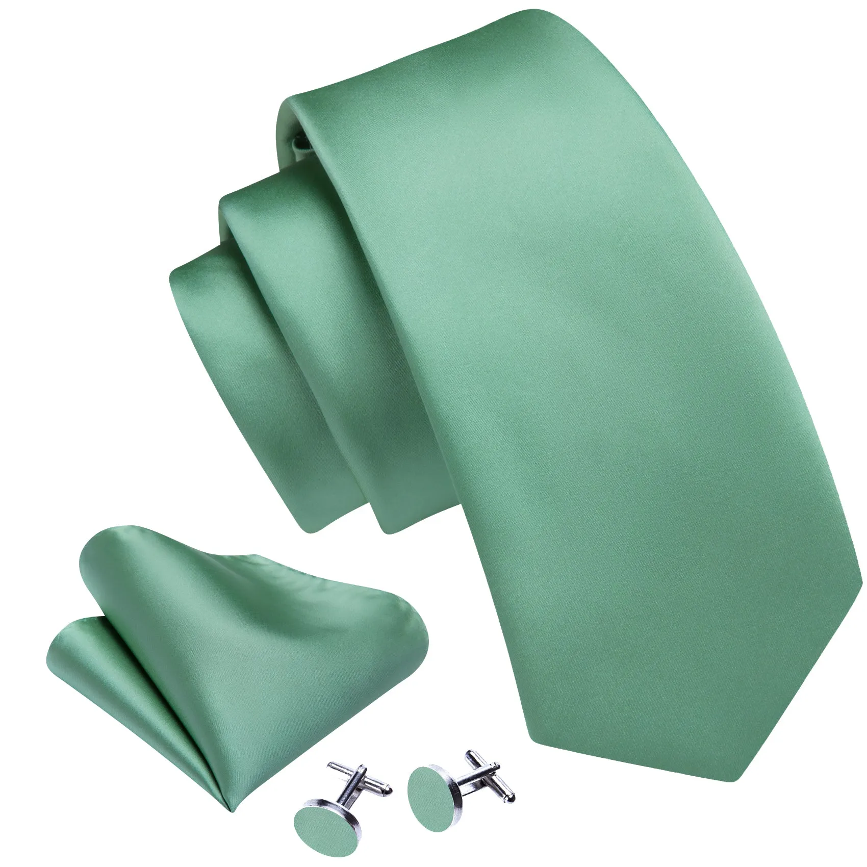 Barry Wang Men's Tie Turquoise Green Solid Silk Tie Handkerchief Cufflinks Set sold by Barrywang product image thumbnail 2