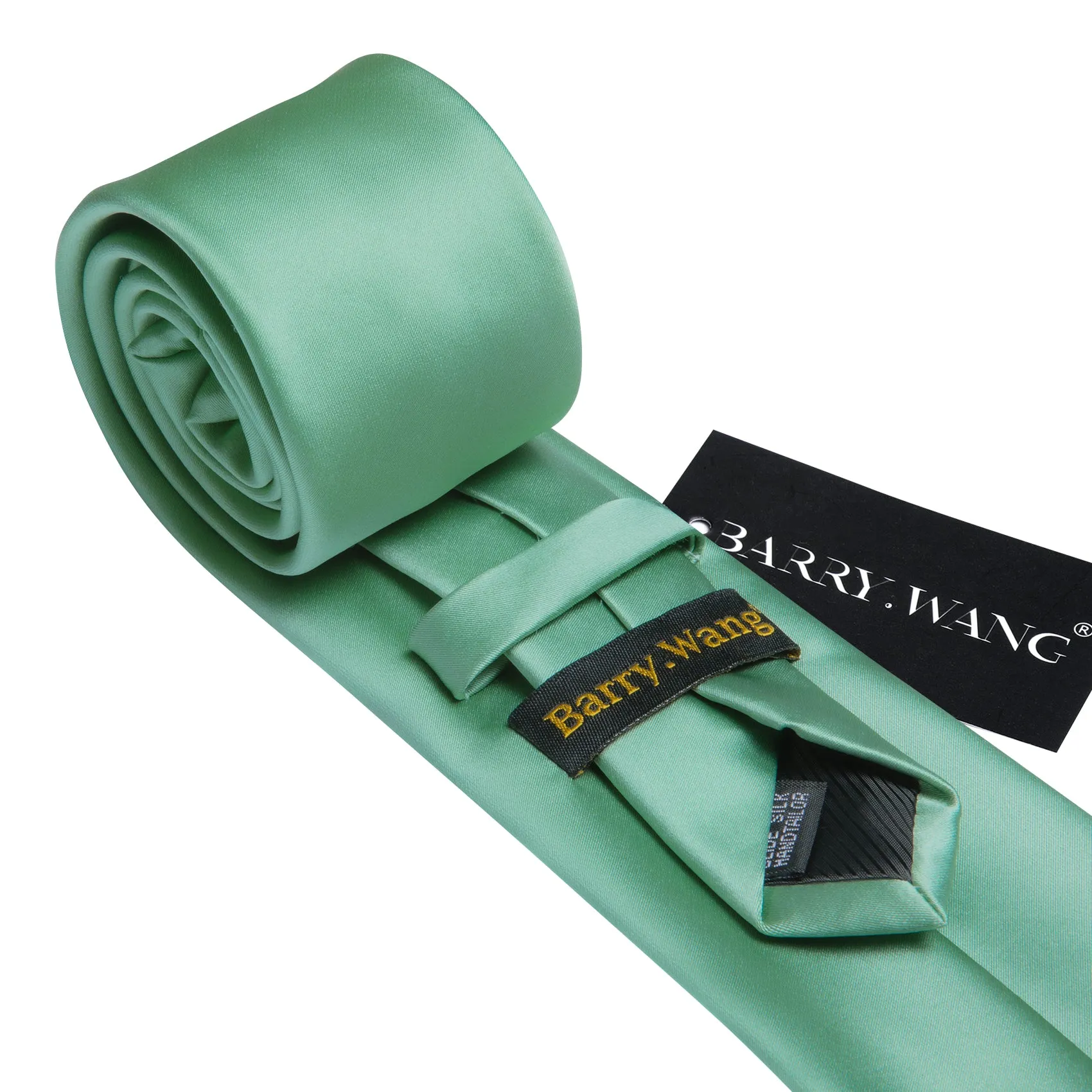 Barry Wang Men's Tie Turquoise Green Solid Silk Tie Handkerchief Cufflinks Set sold by Barrywang product image thumbnail 5