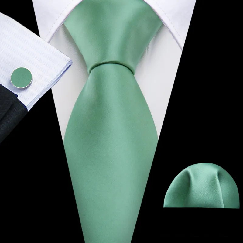 Barry Wang Men's Tie Turquoise Green Solid Silk Tie Handkerchief Cufflinks Set sold by Barrywang