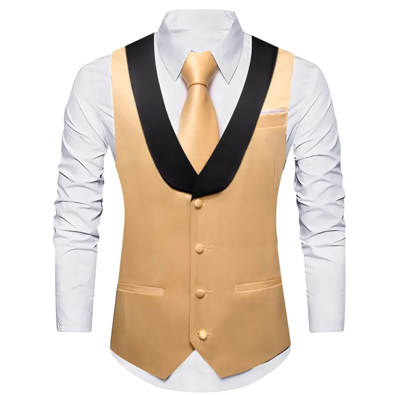 Barry. Wang Earth yellow Black Shawl lapel Waistcoat Mens Vest Tie Set sold by Barrywang