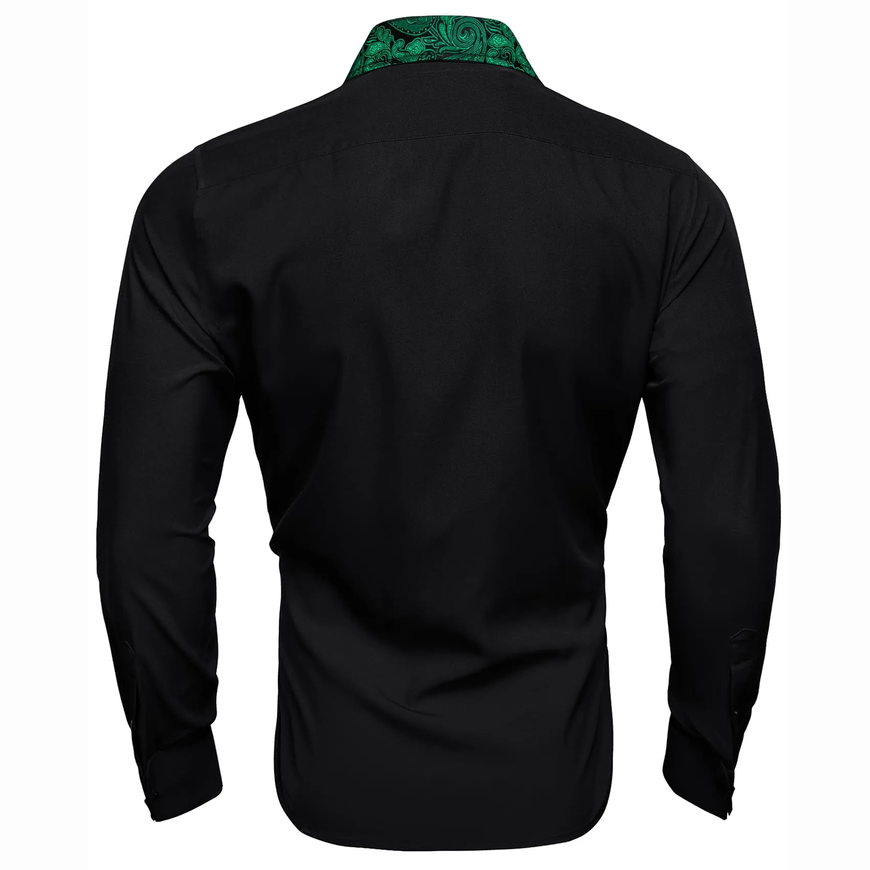 Barry Wang Black Shirt Green Paisley Cuffs Mens Silk Long Sleeve Shirt sold by Barrywang product image thumbnail 5
