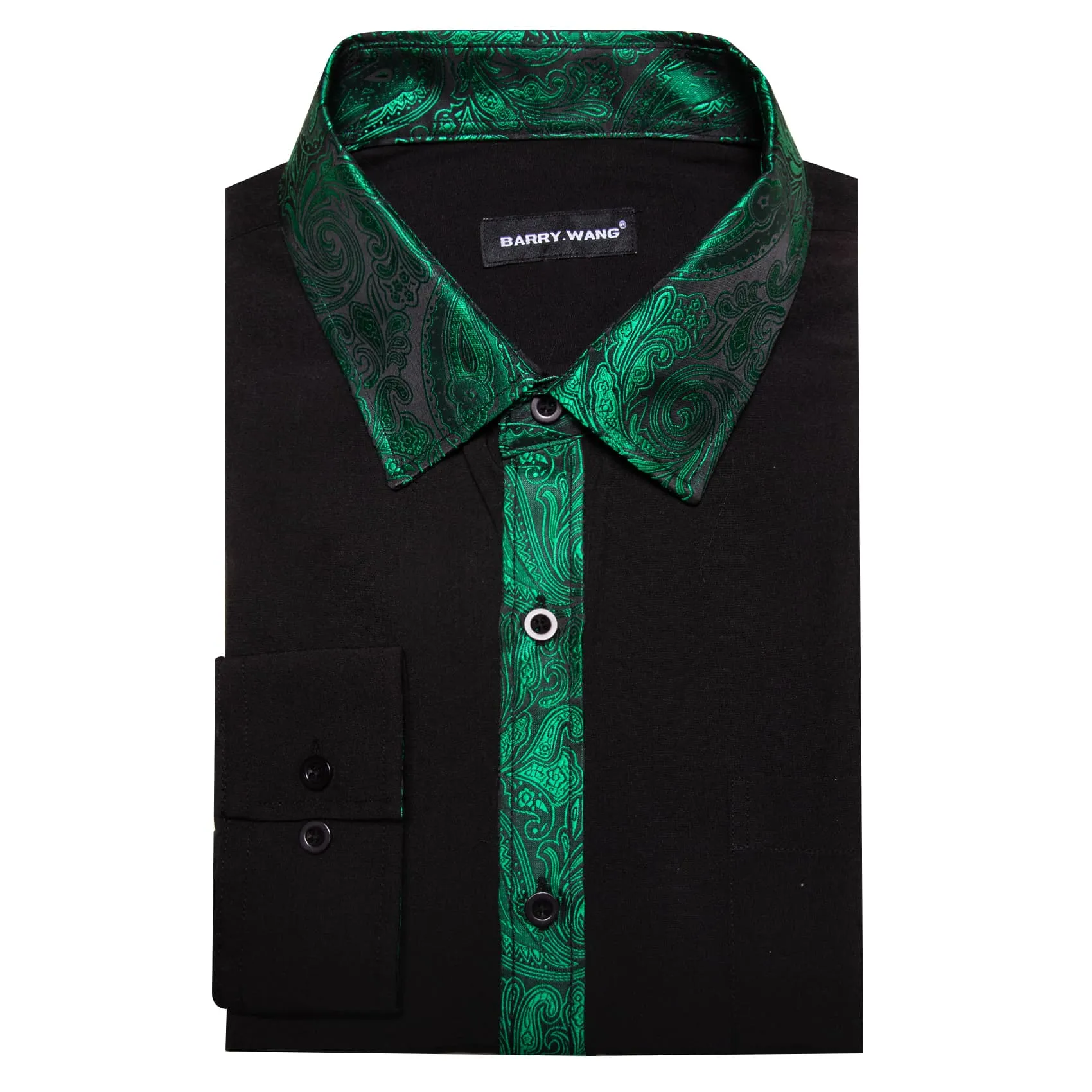 Barry Wang Black Shirt Green Paisley Cuffs Mens Silk Long Sleeve Shirt sold by Barrywang product image thumbnail 3