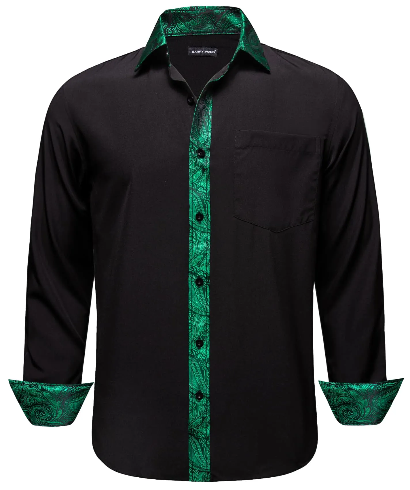 Barry Wang Black Shirt Green Paisley Cuffs Mens Silk Long Sleeve Shirt sold by Barrywang product image thumbnail 2