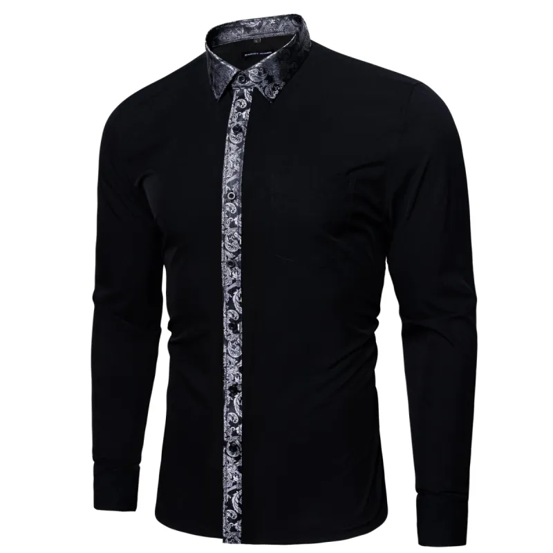 Barry.Wang Black Shirt Grey Splicing Cuffs Men's Business Dress Shirt sold by Barrywang