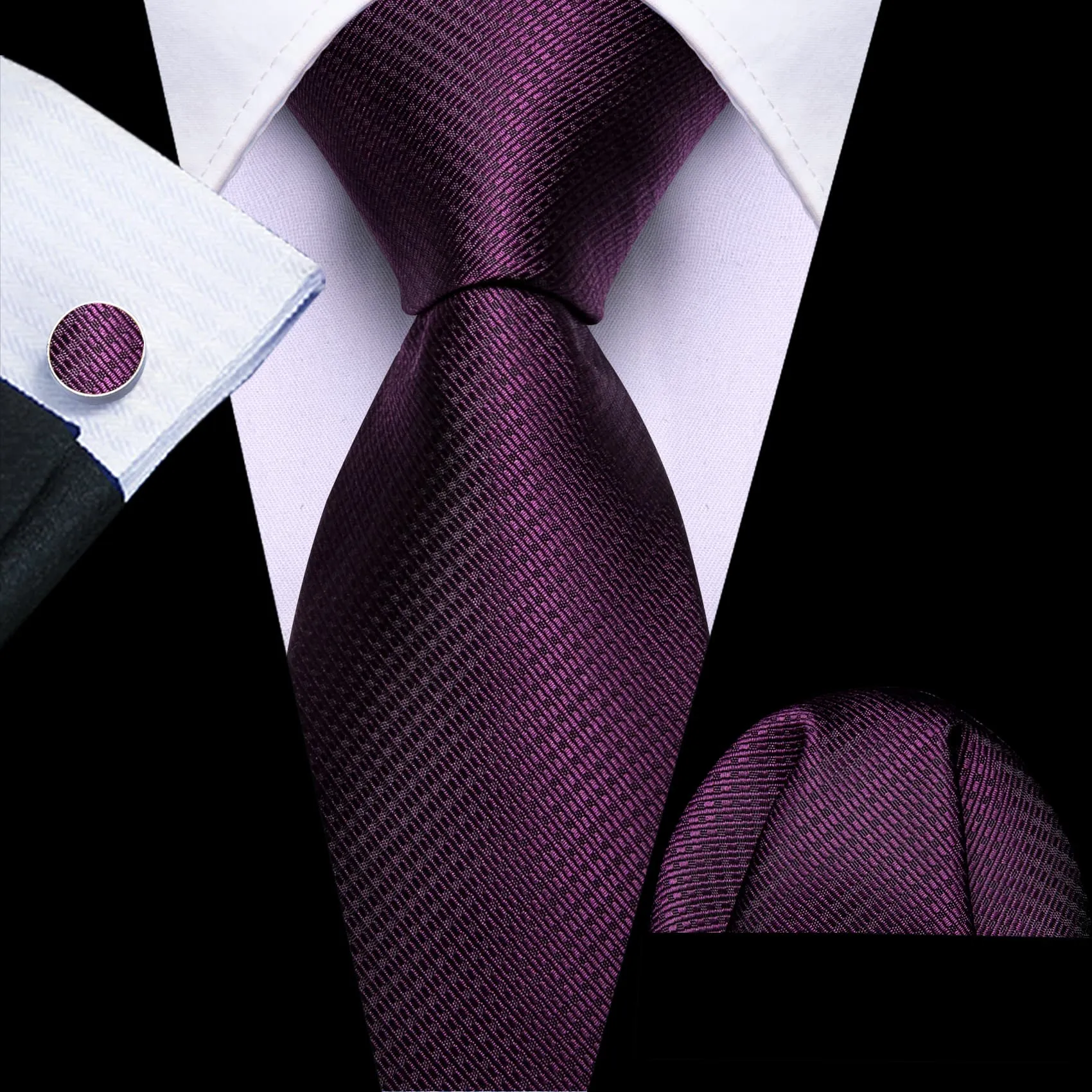 Barry Wang Dark Purple Ties Geometric Men's Black Lavender Necktie Set sold by Barrywang