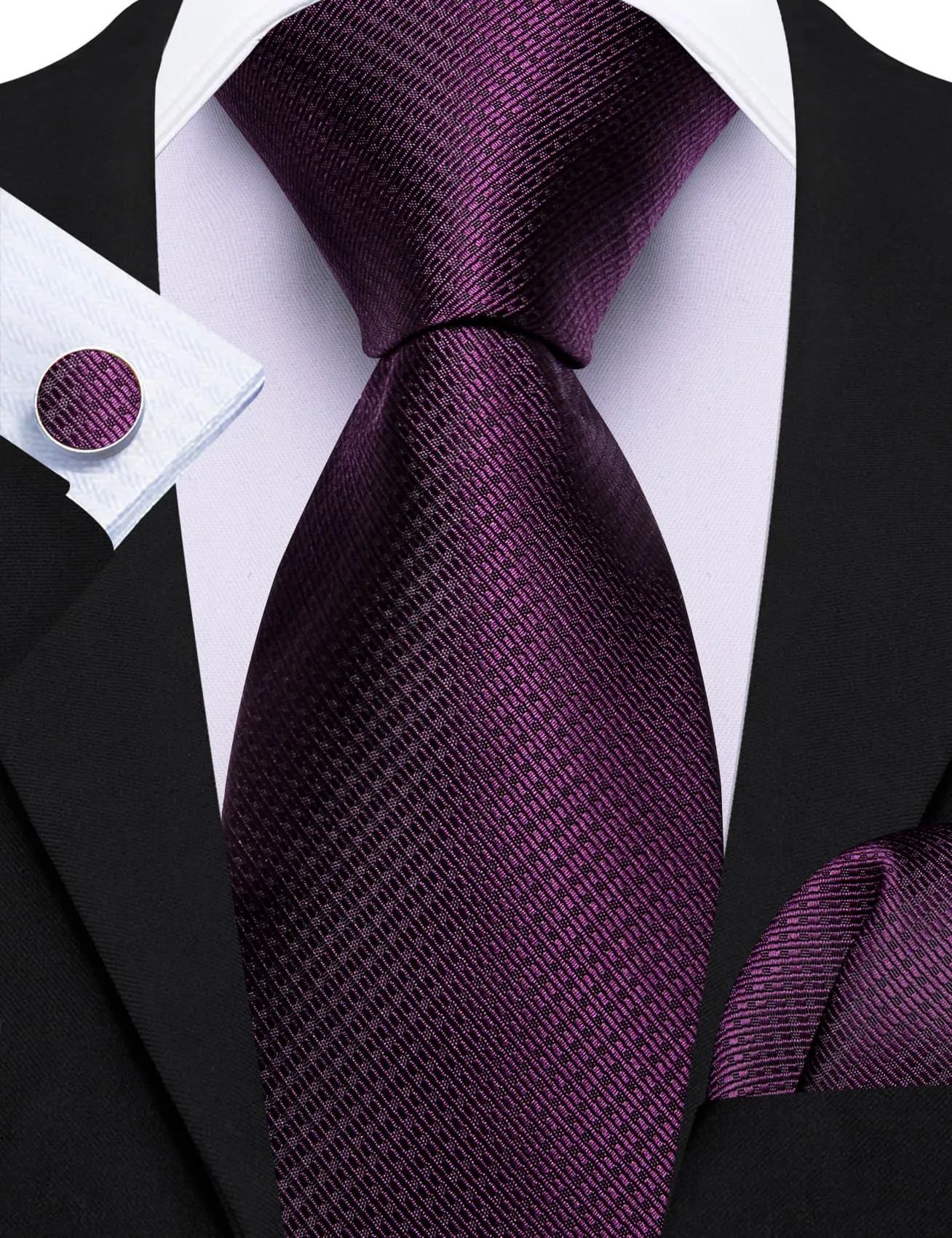 Barry Wang Dark Purple Ties Geometric Men's Black Lavender Necktie Set sold by Barrywang product image thumbnail 2