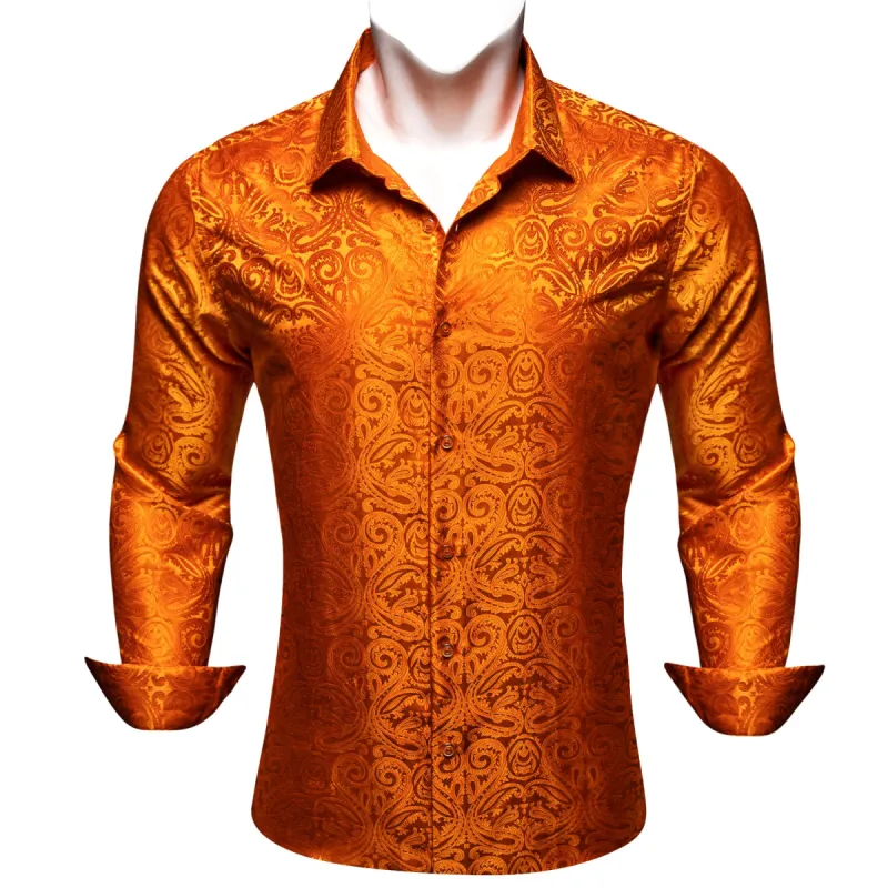 Barry. Wang Burnt Orange Shirt Paisley Jacquard Windsor Collar Shirt sold by Barrywang