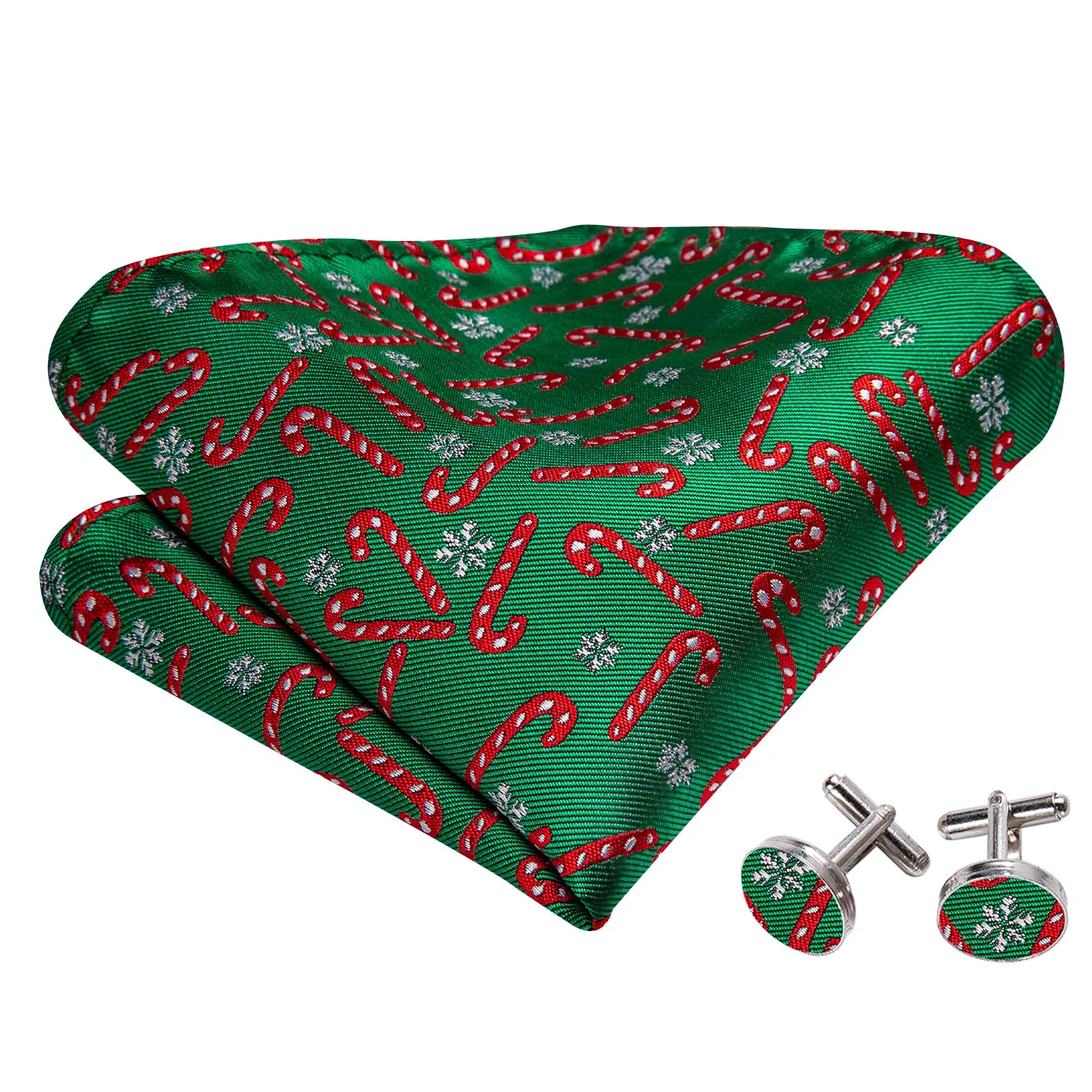 Barry Wang Christmas Green Bow Tie with Candy Cane Pattern Hanky Cufflinks Set sold by Barrywang product image thumbnail 5