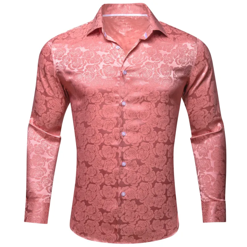 Barry.wang Light Coral Print Flower Silk Men's Shirt sold by Barrywang