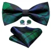 Green Blue Plaid Pre-tied Bow Tie Hanky Cufflinks Set sold by Barrywang