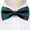 Green Blue Plaid Pre-tied Bow Tie Hanky Cufflinks Set sold by Barrywang