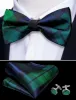 Green Blue Plaid Pre-tied Bow Tie Hanky Cufflinks Set sold by Barrywang