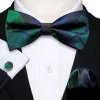 Green Blue Plaid Pre-tied Bow Tie Hanky Cufflinks Set sold by Barrywang