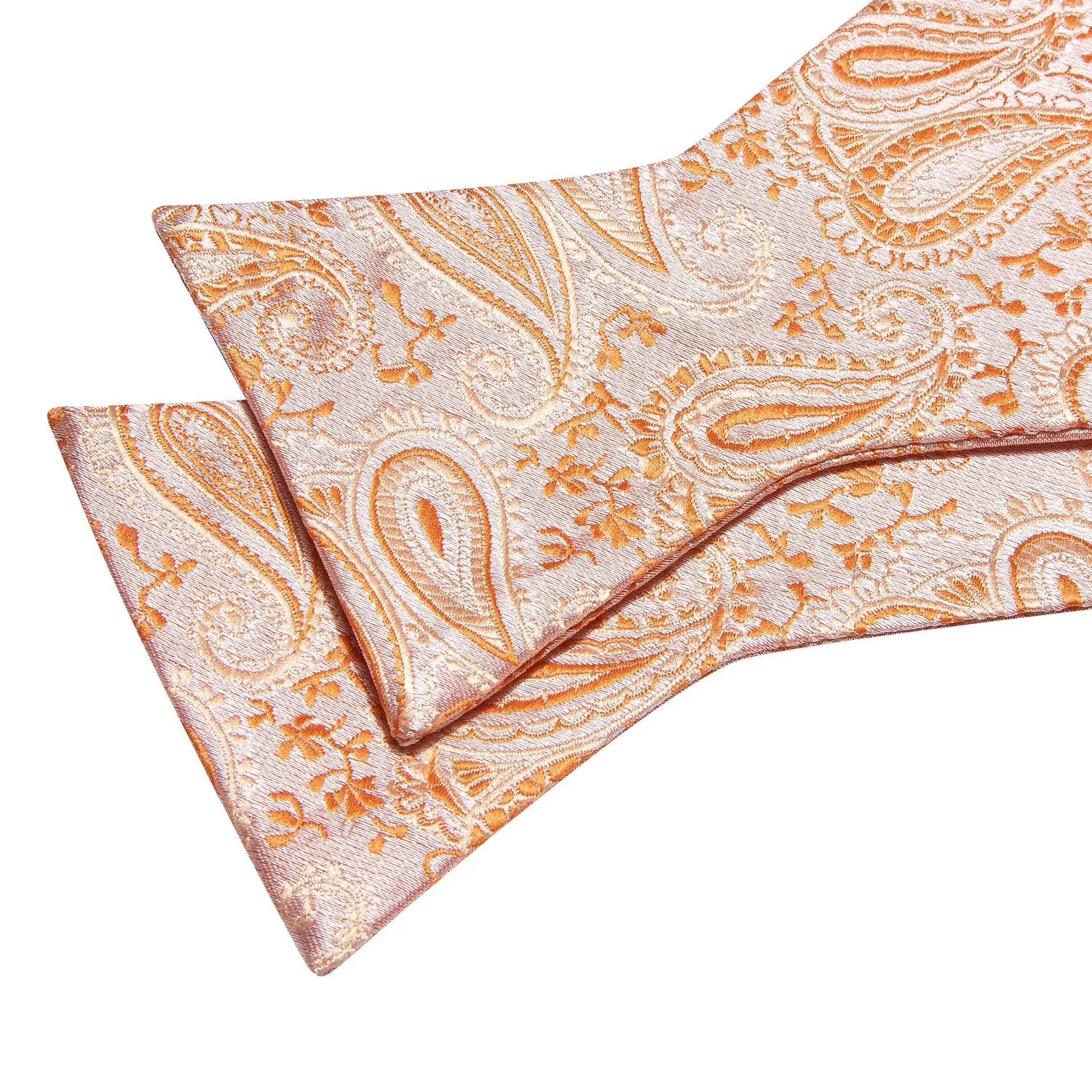 Barry. Wang Orange Paisley Self Tie Bow Tie Hanky Cufflinks Set sold by Barrywang product image thumbnail 4
