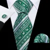 Barry Wang Christmas Tie Green White Elk Men's Striped Tie Handkerchief Cufflinks Set sold by Barrywang