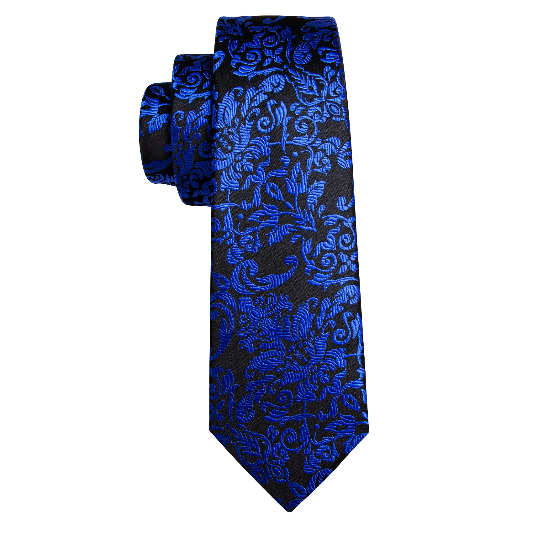 Barry Wang Black Tie Cobalt Blue Floral Silk Tie Pocket Square Cufflinks Set sold by Barrywang product image thumbnail 4