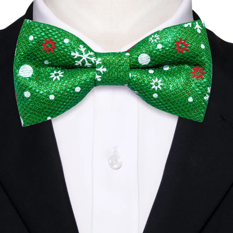 Green White Printed Christmas Element Silk Pre-tied Bow Tie sold by Barrywang