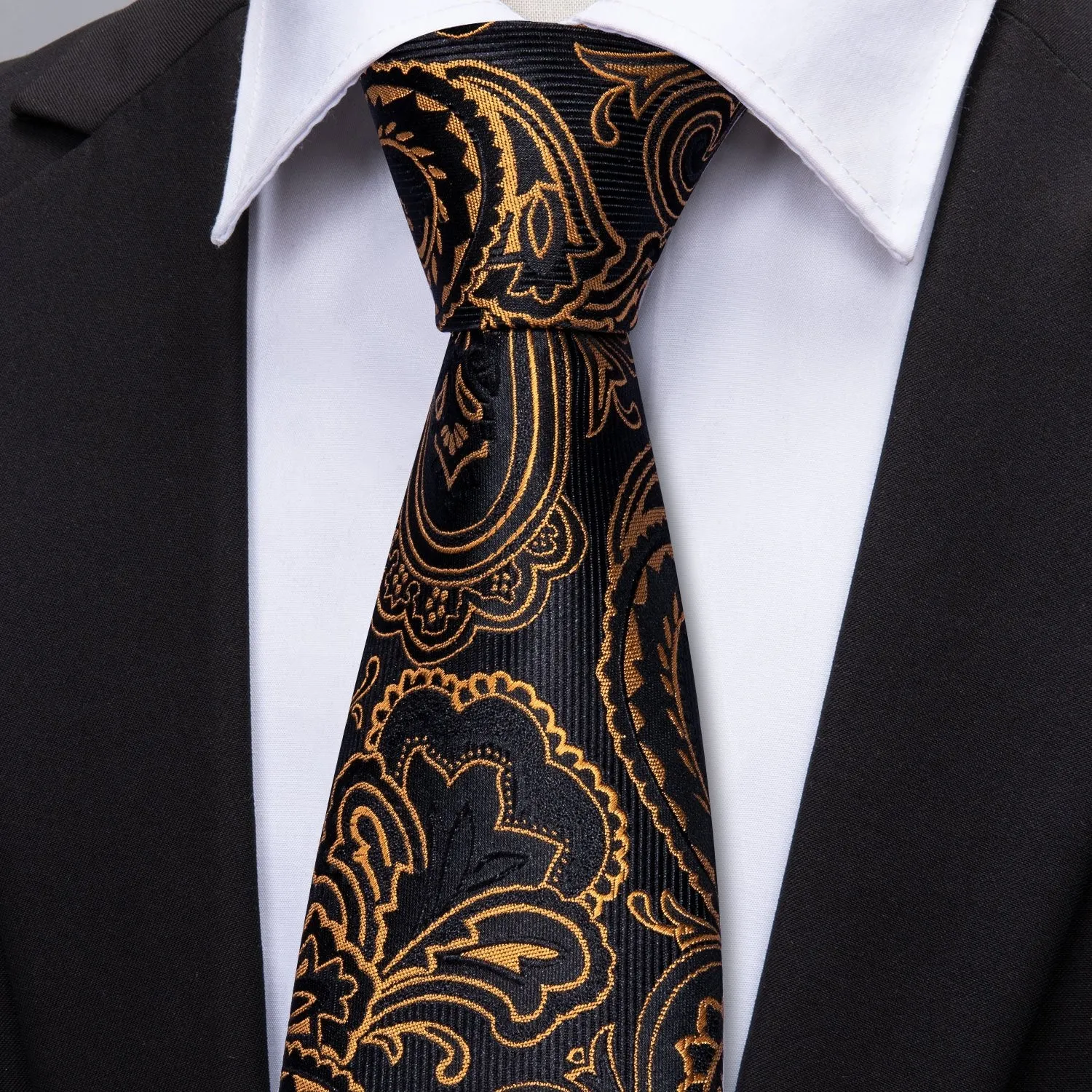 Barry. Wang Black Golden Paisley Tie Brooches Hanky Cufflinks Set 8.5cm sold by Barrywang product image thumbnail 4