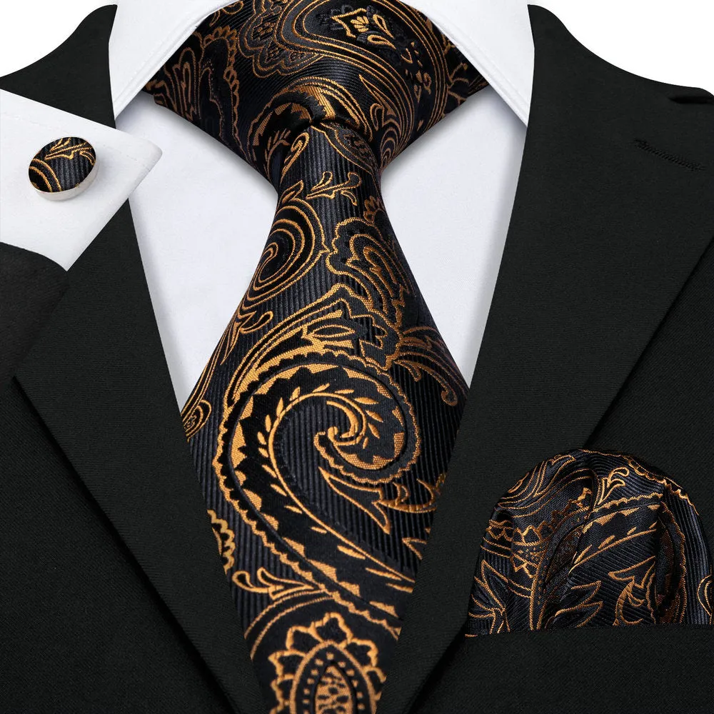 Barry. Wang Black Golden Paisley Tie Brooches Hanky Cufflinks Set 8.5cm sold by Barrywang product image thumbnail 2