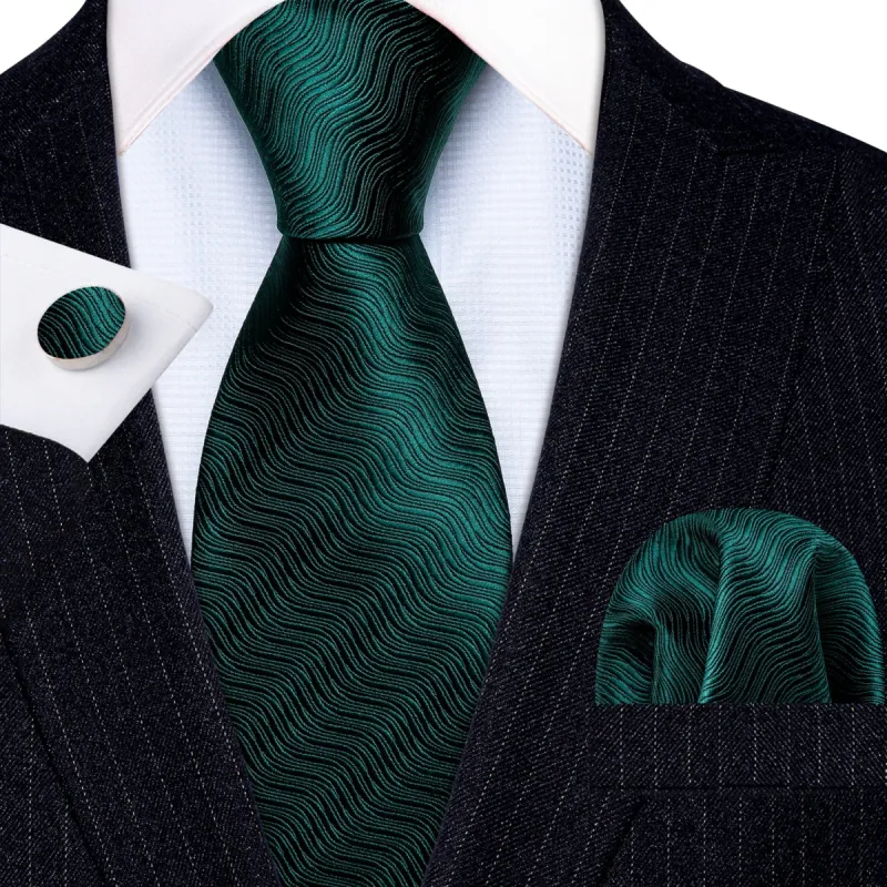 Barry. Wang Dark Green Tie Novelty Green Geometric Solid Silk Tie Hanky Cufflinks Set sold by Barrywang