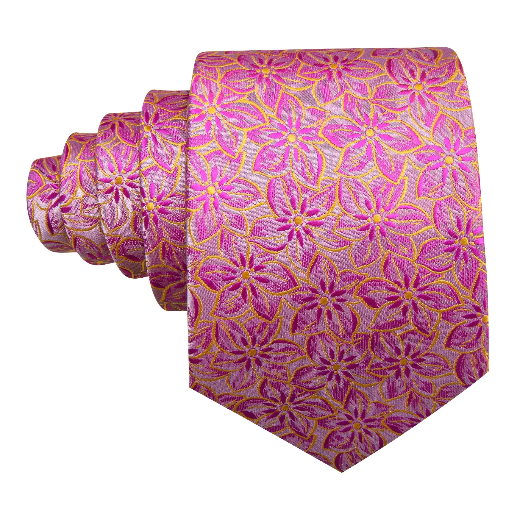 Barry. Wang Pink Floral Hot Pink Peach Blossom Jacquard Silk Men's Tie Set sold by Barrywang product image thumbnail 4