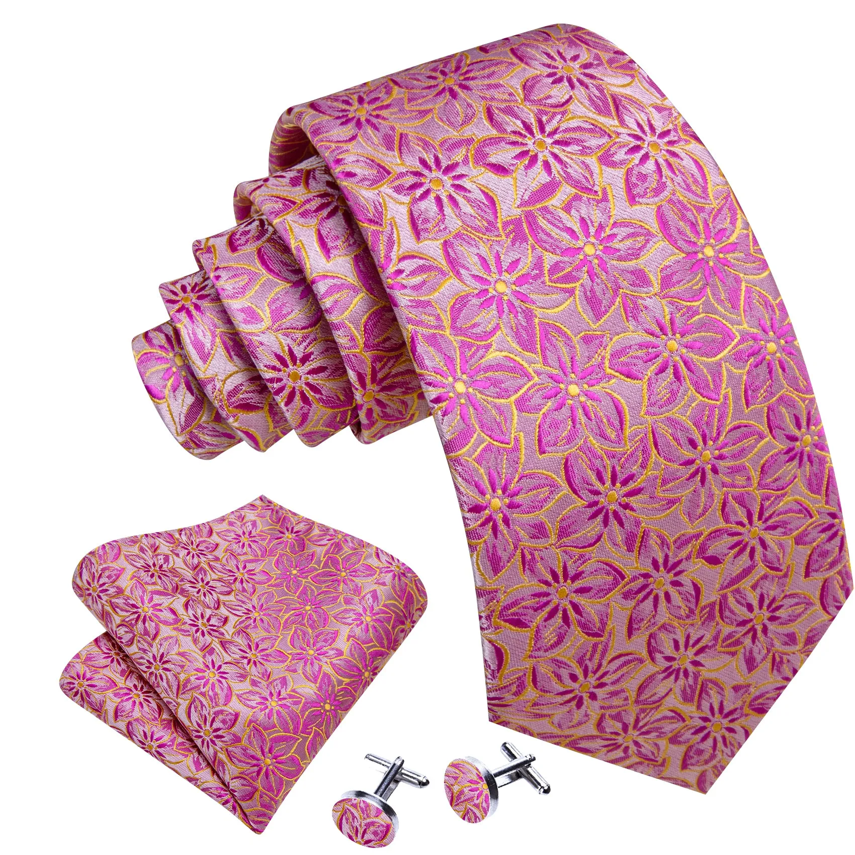 Barry. Wang Pink Floral Hot Pink Peach Blossom Jacquard Silk Men's Tie Set sold by Barrywang product image thumbnail 3
