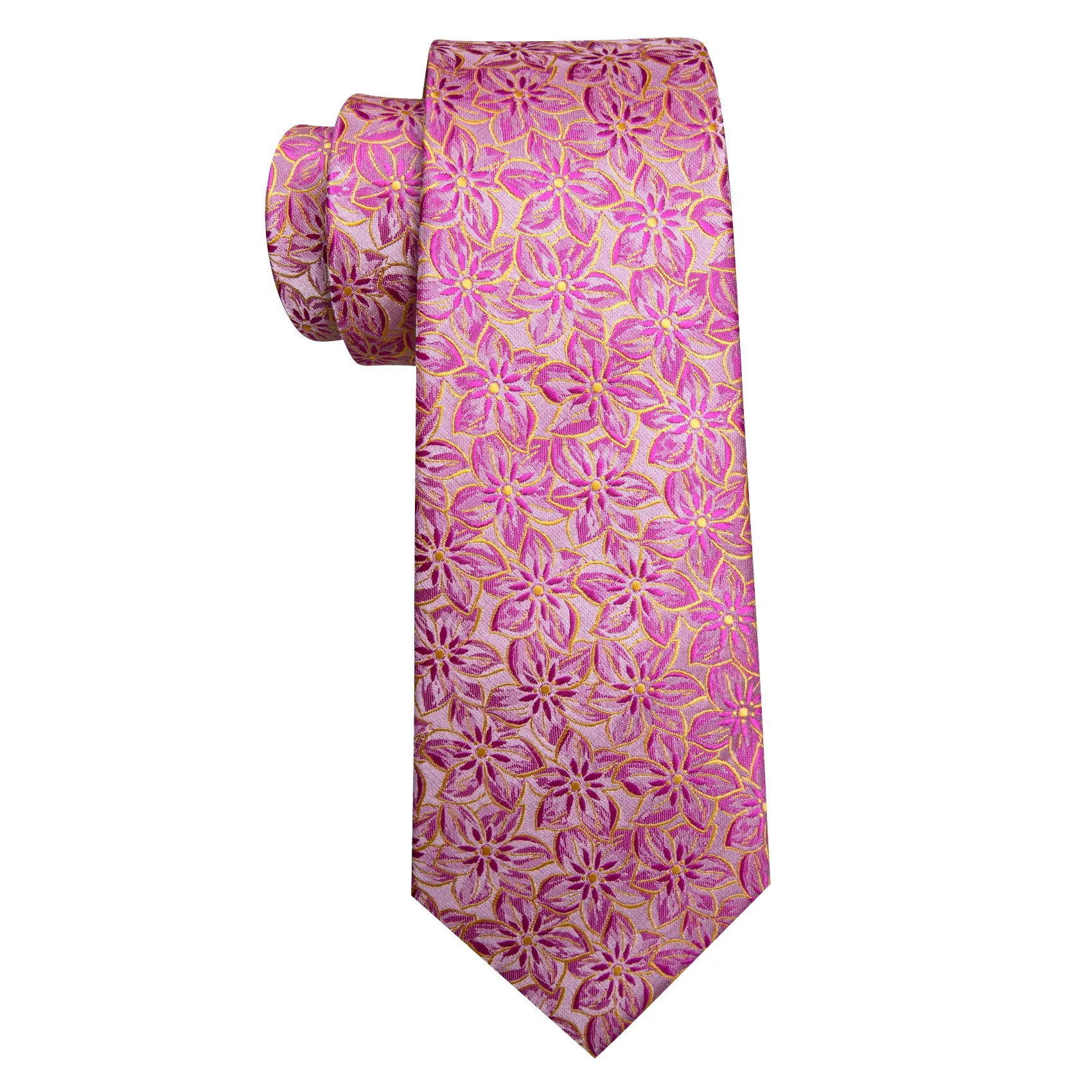 Barry. Wang Pink Floral Hot Pink Peach Blossom Jacquard Silk Men's Tie Set sold by Barrywang product image thumbnail 5
